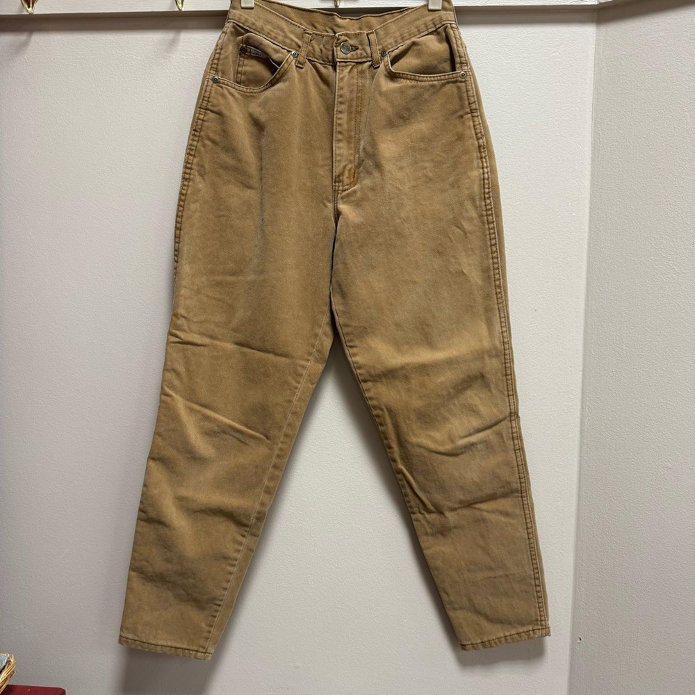 Chic Vintage High Rise Tapered Mom Jeans Caramel Tan Brown Cotton Denim Size 9